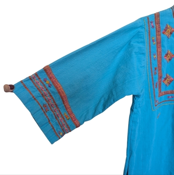 Josefa blue embroidery tunic made in Mexico sz L - Picture 6 of 15